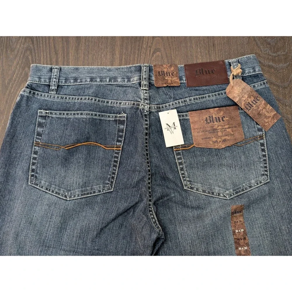 NWT Blue Pronto Uomo 5-Pocket Straight Cut Denim Blue Jeans Men's 36x30 Y2K